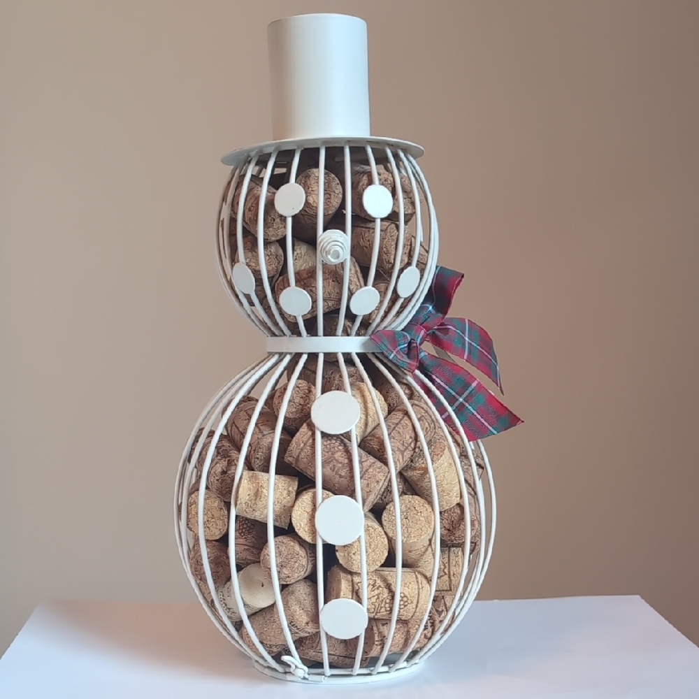 White and Brown Snowman Cork Holder
